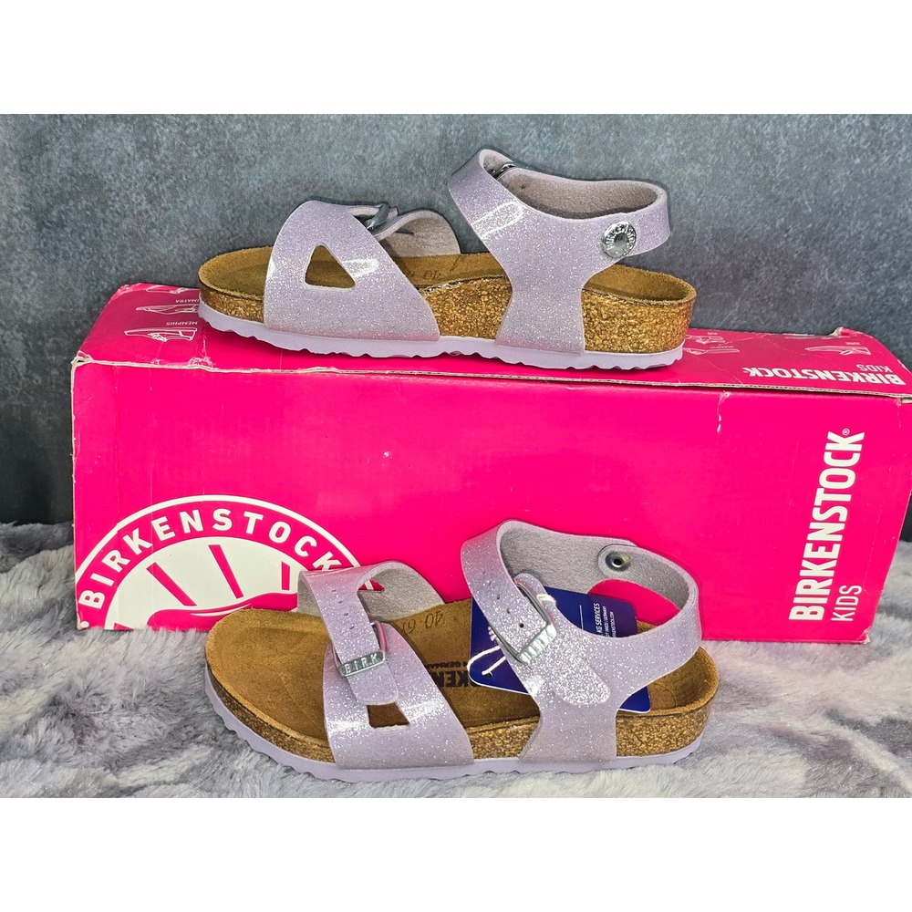 NWB Birkenstock Rio Sandals Magic Galaxy Lavender Glitter Kids Size 26 US 8.0